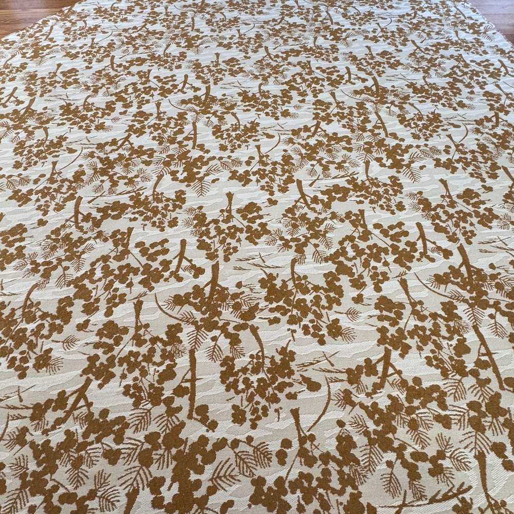 Designer Jacquard Upholstery Fabric Mustard Gold Ivory Floral Branch 1.75yd 57"W - Picture 5 of 8